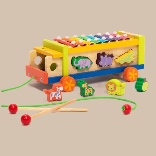 Shumee Wooden 3-in-1 Pull-Along Musical Animal Shape Sorting Truck